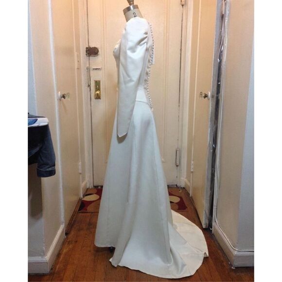 Handmade One of a kind White Satin Vintage Style Maxi Wedding Dress XS Bridal - Picture 3 of 8